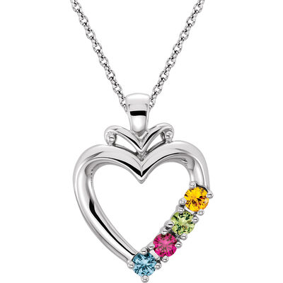 4-Stone Family Heart Pendant in Sterling Silver
