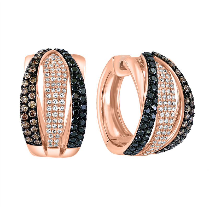 EFFY Brilliant-Cut 1.12ctw. White Black Espresso Diamond Crossover Hoop Earrings in 14k Rose Gold image number null