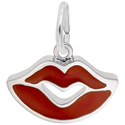 Red Lips Kiss Charm in Sterling Silver