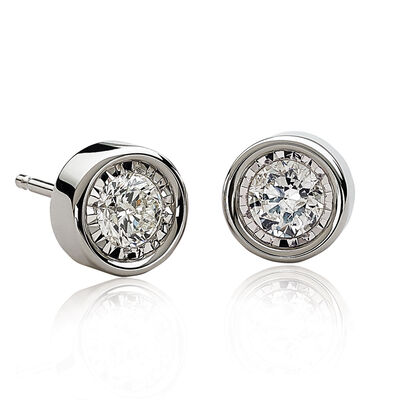 Bezel-Set Diamond 1/10ctw. (HI, I2-3) Solitaire Stud Earrings in 10k White Gold 