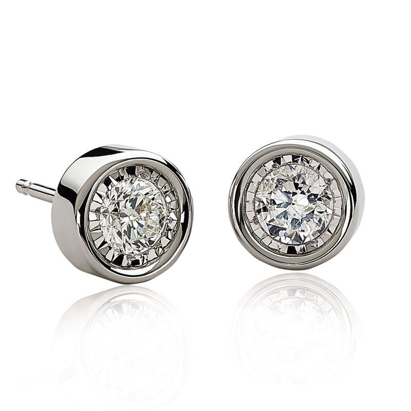 Bezel-Set Diamond 1/10ctw. (HI, I2-3) Solitaire Stud Earrings in 10k White Gold  image number null