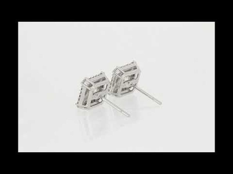 Moissanite and Diamond Halo Stud Earrings in 10k White Gold  image number null