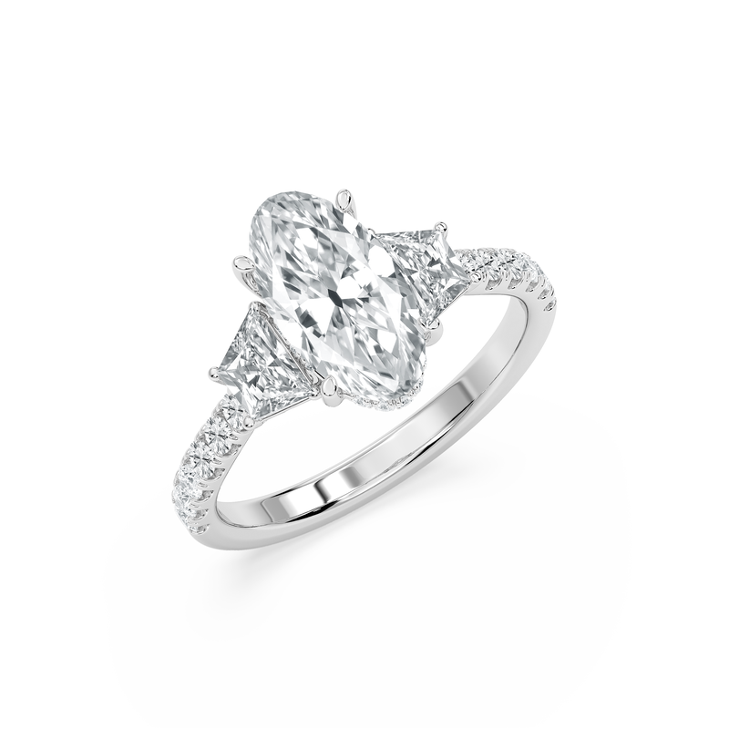 Moval Lab Grown Diamond 3ctw. Three Stone Engagement Ring in 14k White Gold image number null