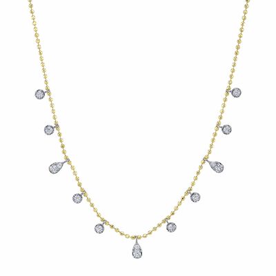 Diamond  Faceted Ball Chain Necklace in 14k White Gold