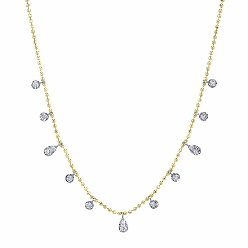 Diamond  Faceted Ball Chain Necklace in 14k White Gold image number null