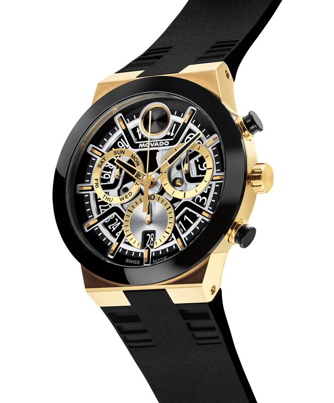 Movado BOLD Fusion Chronograph Black Dial Yellow Gold Tone Case 3601307 image number null