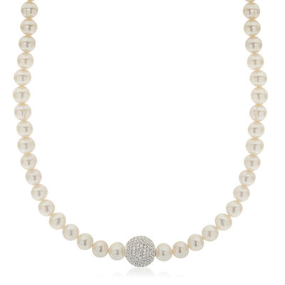 Pearl & Large Crystal Bead Strand Necklace