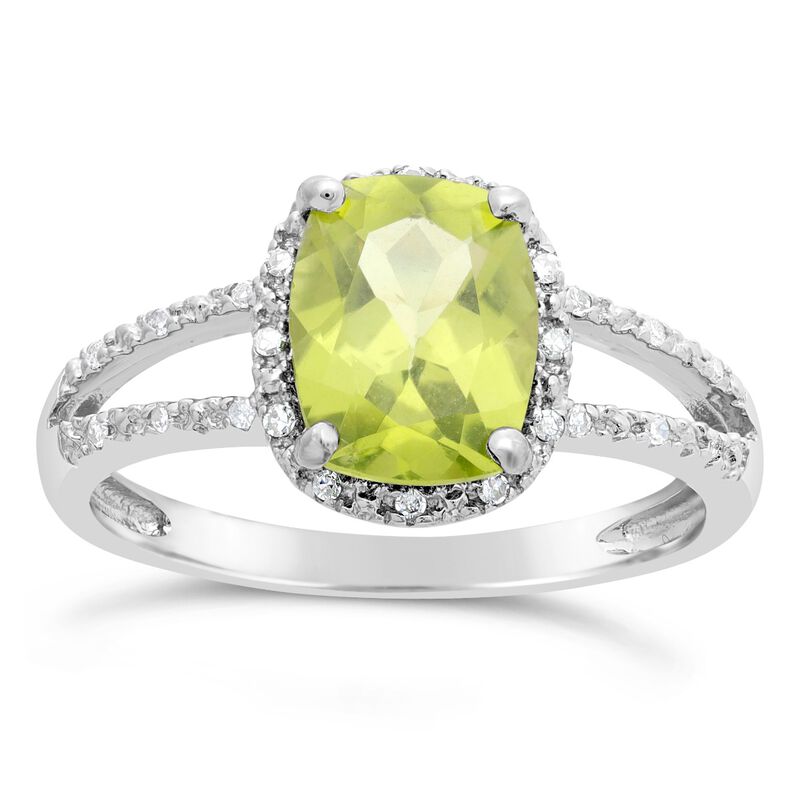 Peridot & Diamond Halo Ring in Sterling Silver image number null