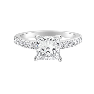 Princess-Cut Lab Grown 2 5/8 Diamond Hidden Halo Classic Cathedral Engagement Ring in 14k White Gold
