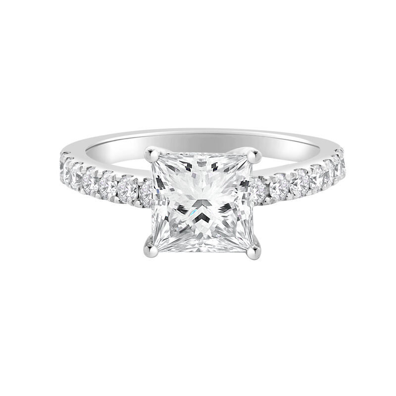 Princess-Cut Lab Grown 2 5/8 Diamond Hidden Halo Classic Cathedral Engagement Ring in 14k White Gold image number null