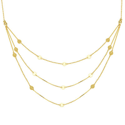 Ladies Triple Strand Fashion Necklace in 14k Yellow Gold 18"