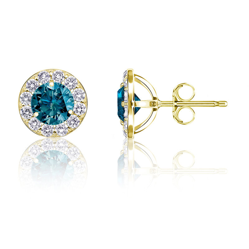 Blue Diamond Halo ¼ct. t.w. Stud Earrings in 14k Yellow Gold image number null