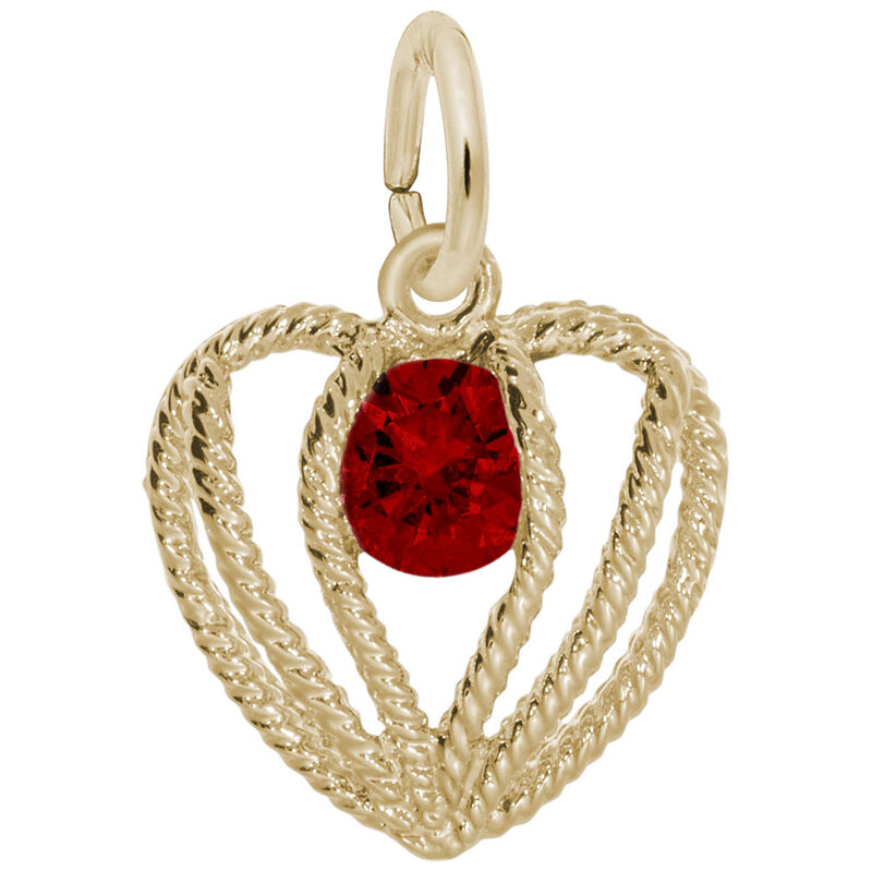 January Birthstone Held in Love Heart Charm in 14k Yellow Gold image number null