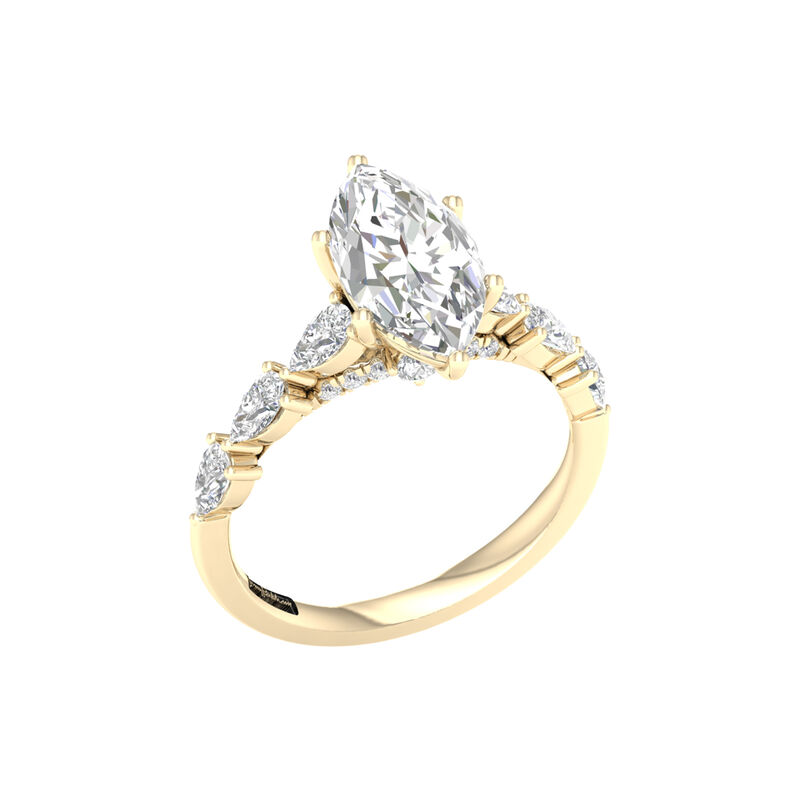 Marquise Lab Grown Diamond 2 3/4ctw. Horizontal Engagement Ring with Pear and Round Diamonds in 14k Yellow Gold image number null