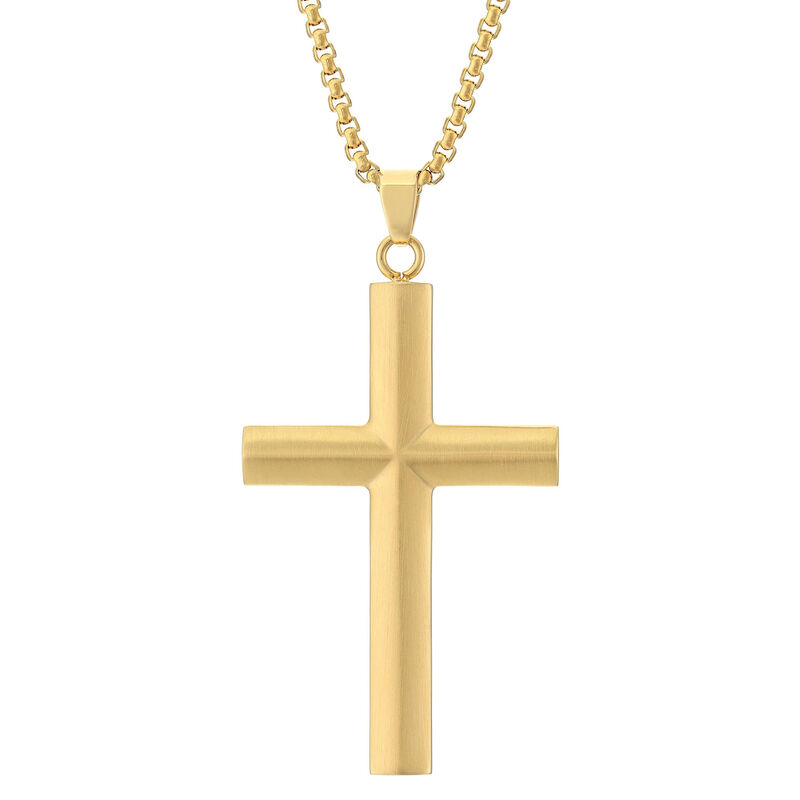 Men's Stainless Steel & Gold Ion-Plate Cross Necklace image number null