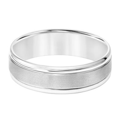 Men's Brushed & 14k White Gold Wedding Ring (6.5mm)