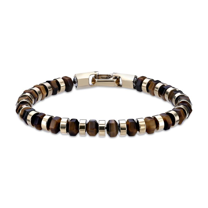 Tiger's Eye Bracelet in Gold Tone Ion Plated Stainless Steel image number null
