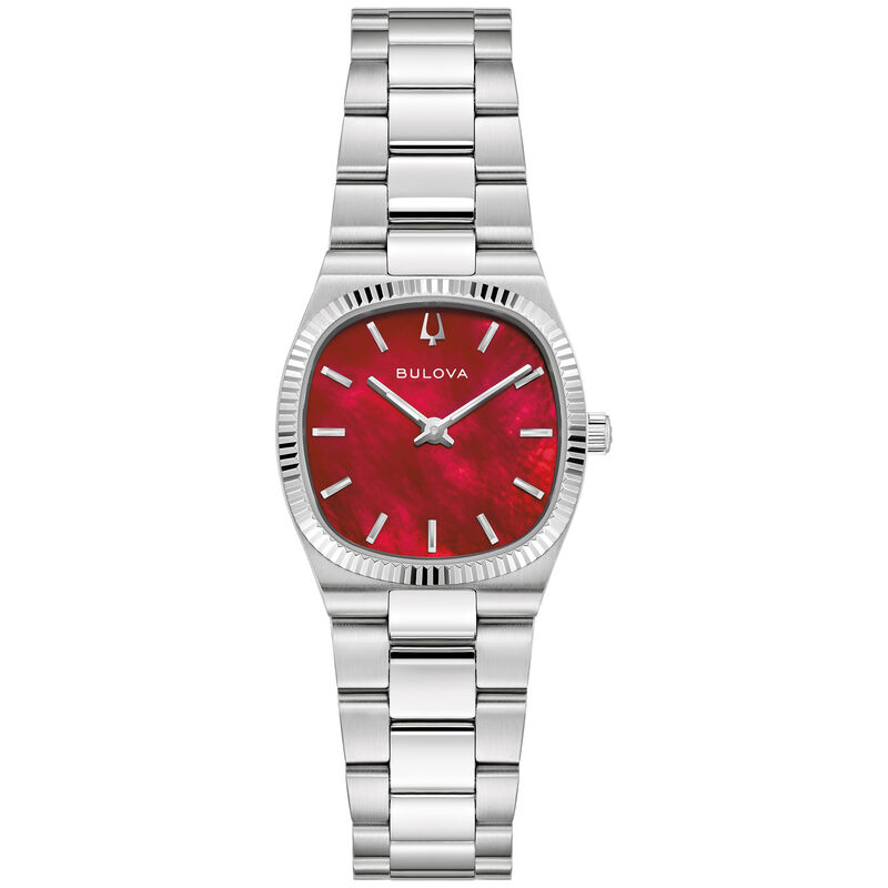 Bulova Super Seville Mini Red Mother of Pearl Dial Watch 96L354 image number null