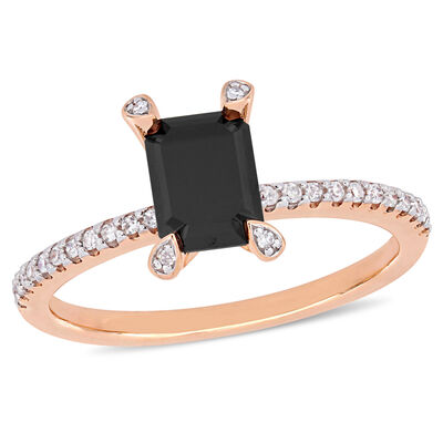 Emerald-Cut 1 1/10ctw Black Diamond Engagement Ring in 10k Rose Gold