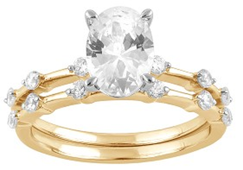 Oval-Cut Lab Grown 1 7/8ctw. Diamond Bar Bridal Set in 14k Yellow Gold image number null