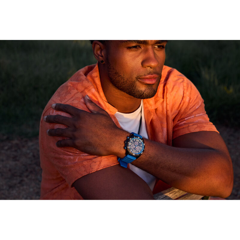 Citizen Men's Brycen Chronograph Black Dial Black IP Blue Rubber Strap 45mm Watch AT2586-05E image number null