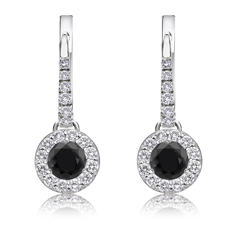 Black Diamond Halo 3/4ct. Drop Earrings in 14k White Gold image number null