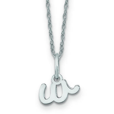 Script W Initial Necklace in 14k White Gold