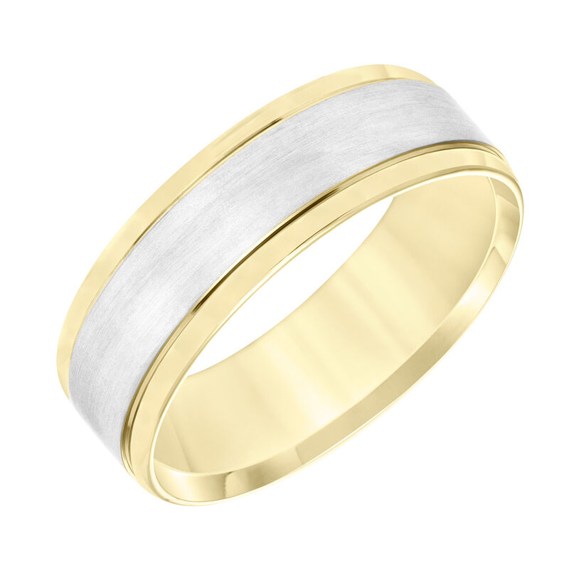 Men's Brushed Finish Band with High Polished Step Edge Detail in 14k Two-Tone image number null