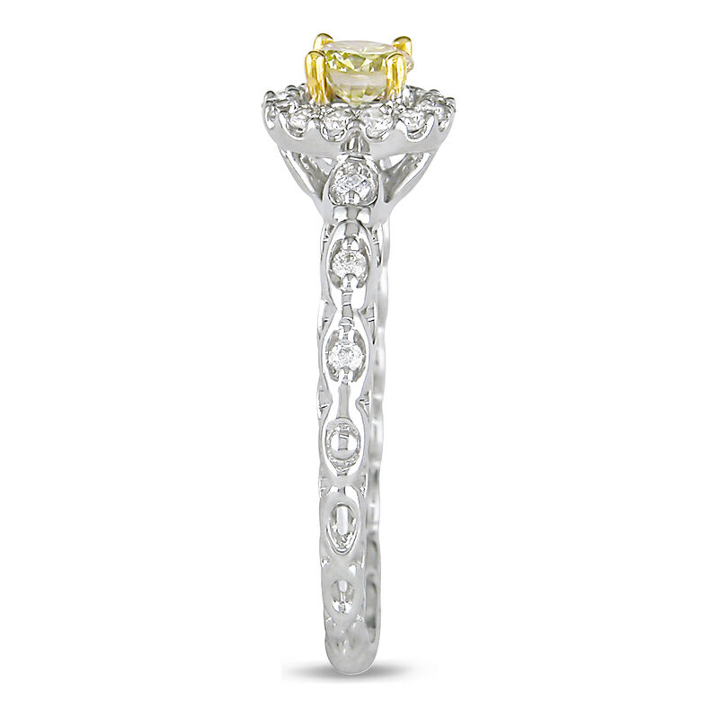 Round-Cut 3/4ctw. Yellow Diamond Halo Engagement Ring in 18k White Gold image number null