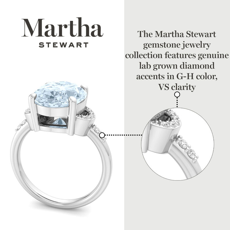 Martha Stewart Oval Aquamarine and Lab Grown Diamond Ring in Sterling Silver image number null