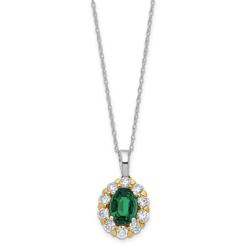 Lab Grown Diamond & Oval Created Emerald Pendant in 14k Gold image number null
