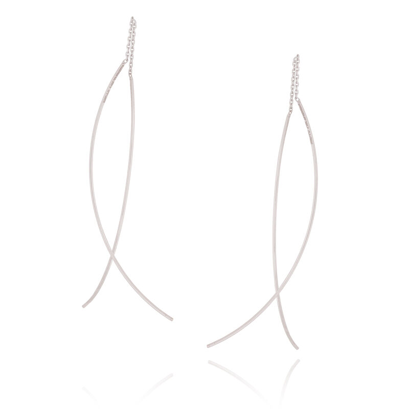 Curved Dangle Threaded Earrings in 14k White Gold image number null