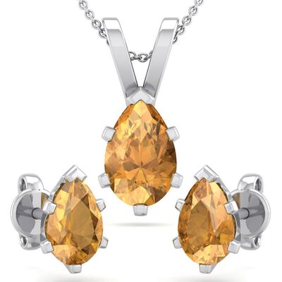 Pear Citrine Necklace & Earring Jewelry Set in Sterling Silver