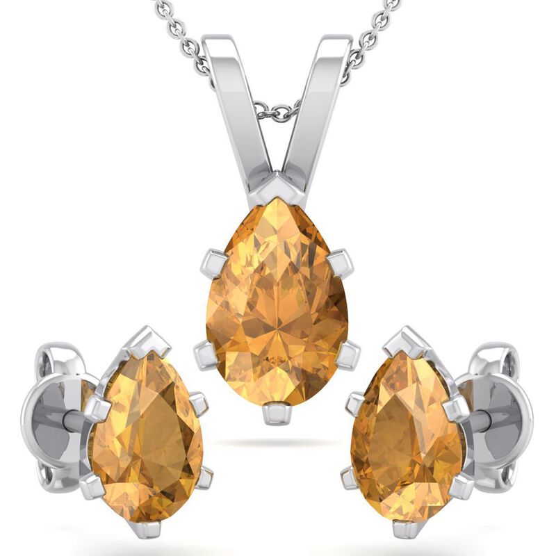 Pear Citrine Necklace & Earring Jewelry Set in Sterling Silver image number null