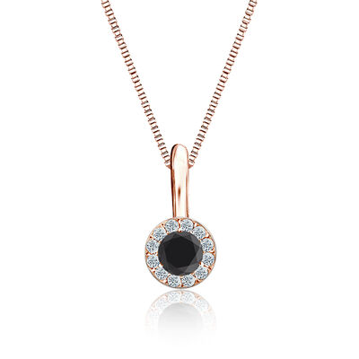 Black & White Diamond Halo 1/4ct. Pendant in 14k Rose Gold