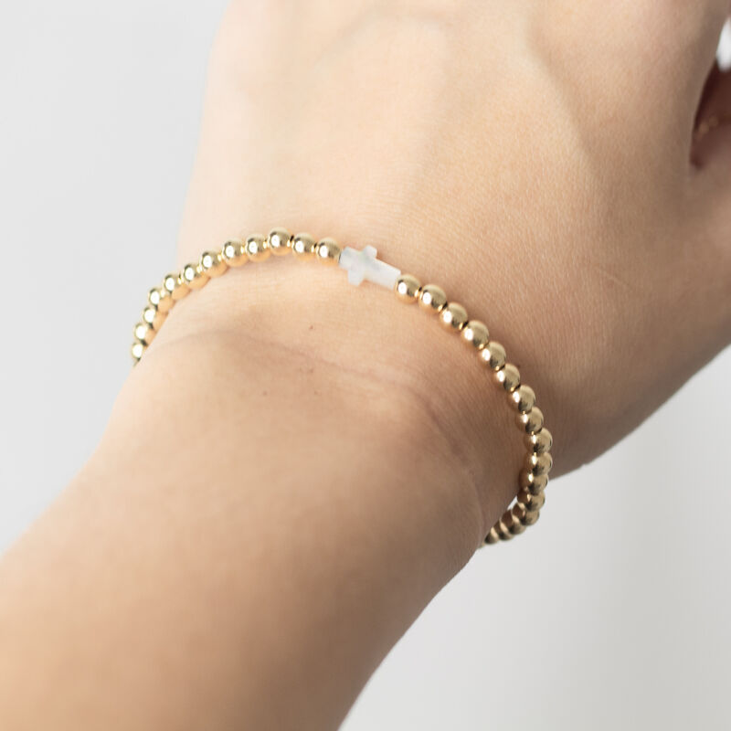 Mother of Pearl Cross With 4mm Gold Filled Beaded Bracelet image number null