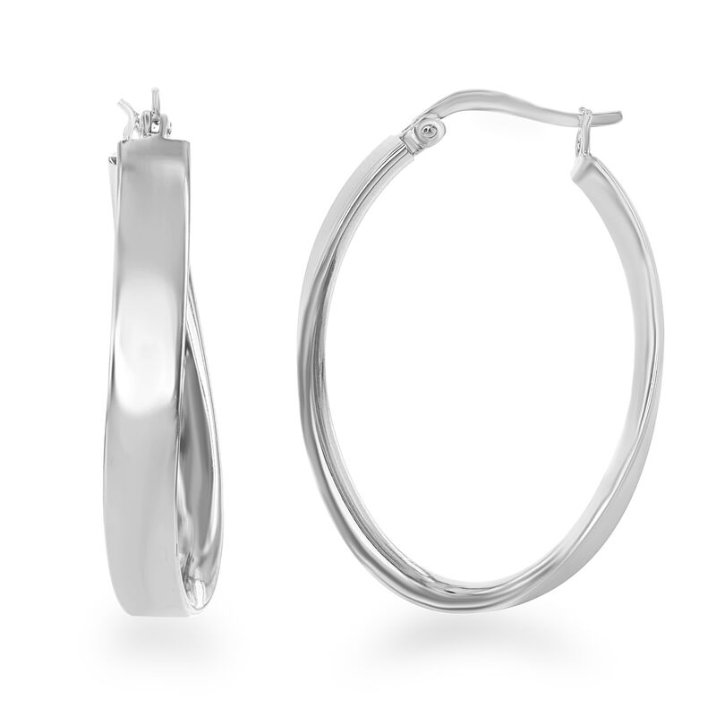 Curved Oval Hoop Earrings in Sterling Silver image number null