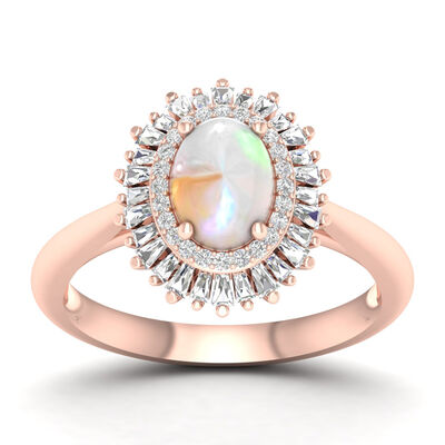 Oval Opal & Diamond Ballerina Ring in 10k Rose Gold