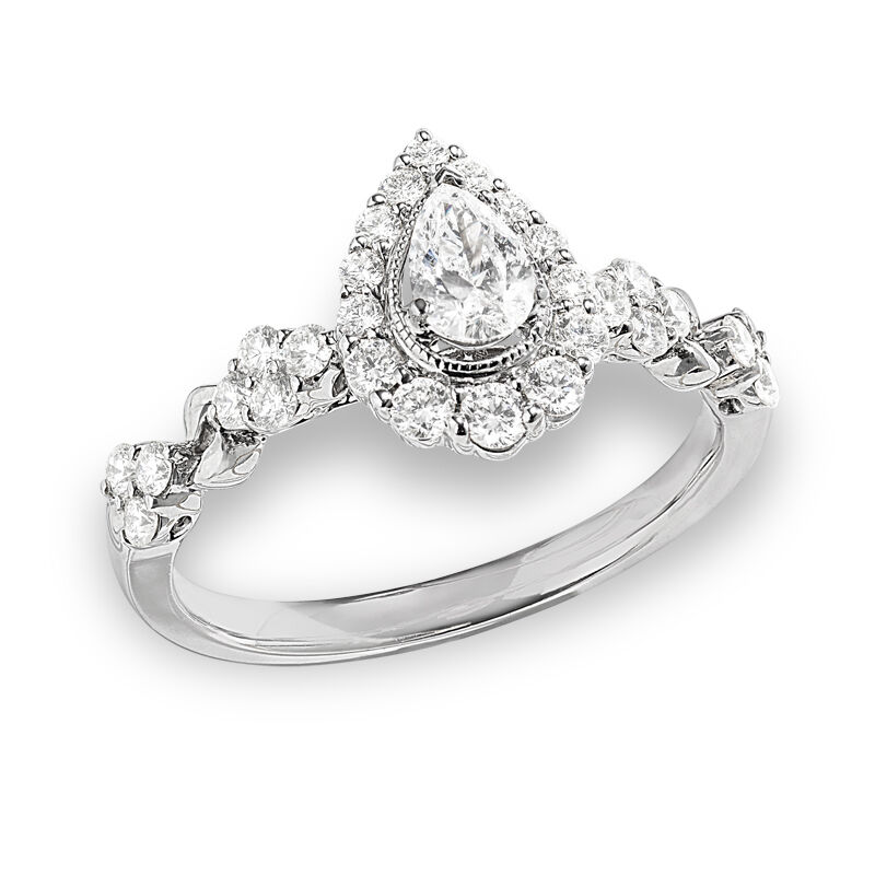Adelaide. Classic Elegance Pear Halo Engagement Ring 7/8ctw. In 14k White Gold image number null