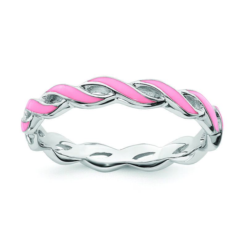 Pink Cancer Awareness Ribbon Stackable Ring in Sterling Silver image number null