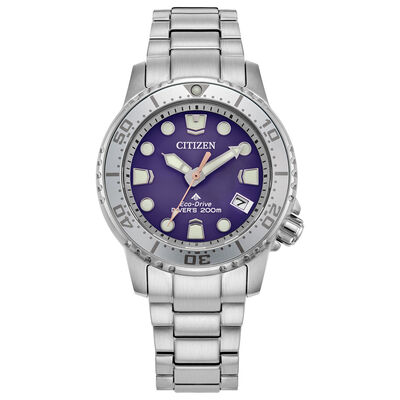 Citizen Ladies' Promaster Dive Purple Dial Stainless Steel Bracelet 37mm Watch EO2027-50X