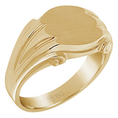 Satin Top and polished Sides Signet Ring 12x10mm in 10k Yellow Gold 