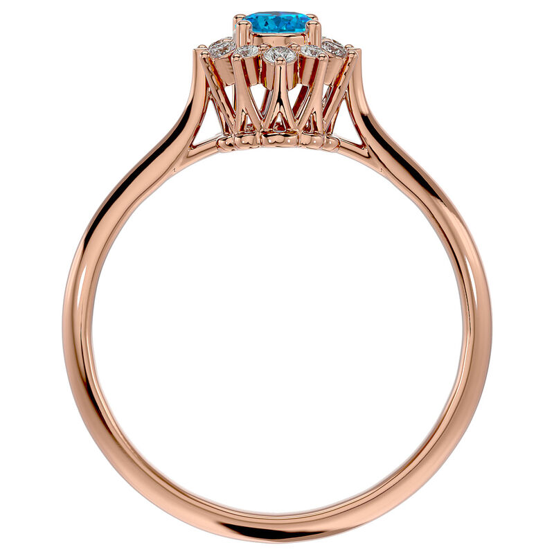 Oval-Cut Blue Topaz & Diamond Halo Ring in 14k Rose Gold image number null