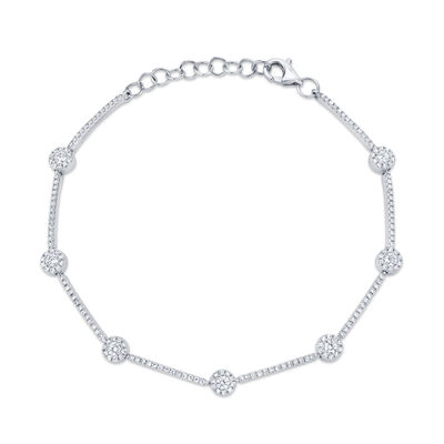 Shy Creation  0.88 ctw Diamond Halo Bracelet in 14k White Gold