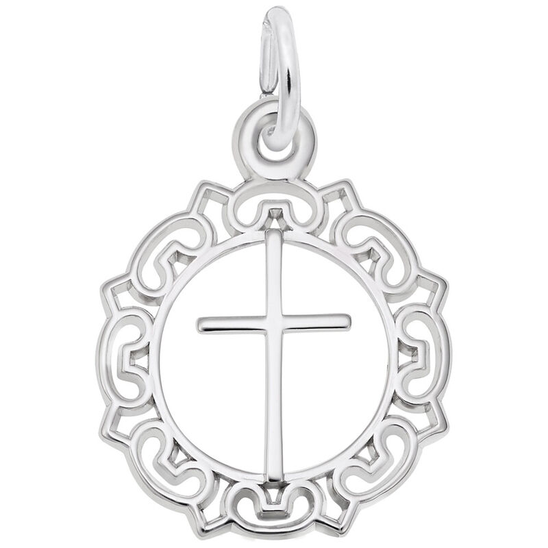 Unique Frame Cross Charm in 14K White Gold image number null