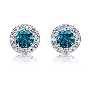 Blue Diamond 3/4ct. t.w. Halo Stud Earrings in 14k White Gold