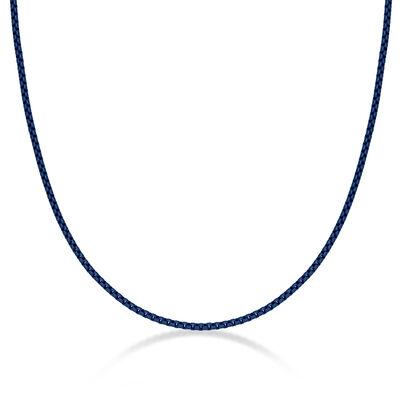 Men's Round Box 24" Chain 3mm in Blue Plated Stainless Steel