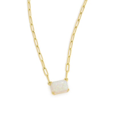 Emerald-Cut Created Opal Paperclip Chain Pendant in Yellow Gold Plated Sterling Silver