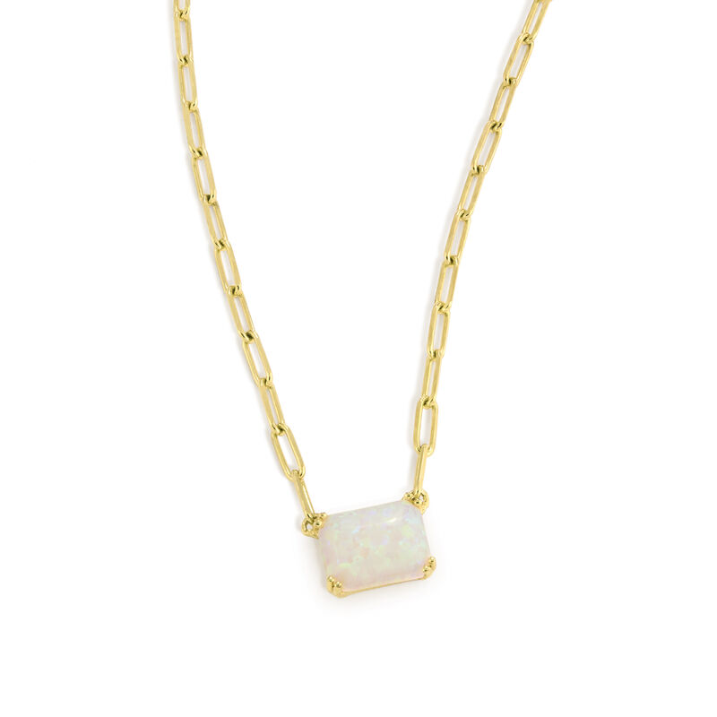 Emerald-Cut Created Opal Paperclip Chain Pendant in Yellow Gold Plated Sterling Silver image number null