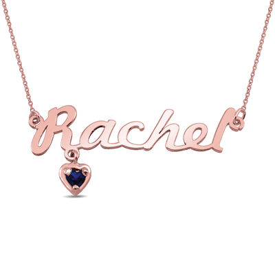 Nameplate Necklace with Birthstone Heart in 10k Rose Gold